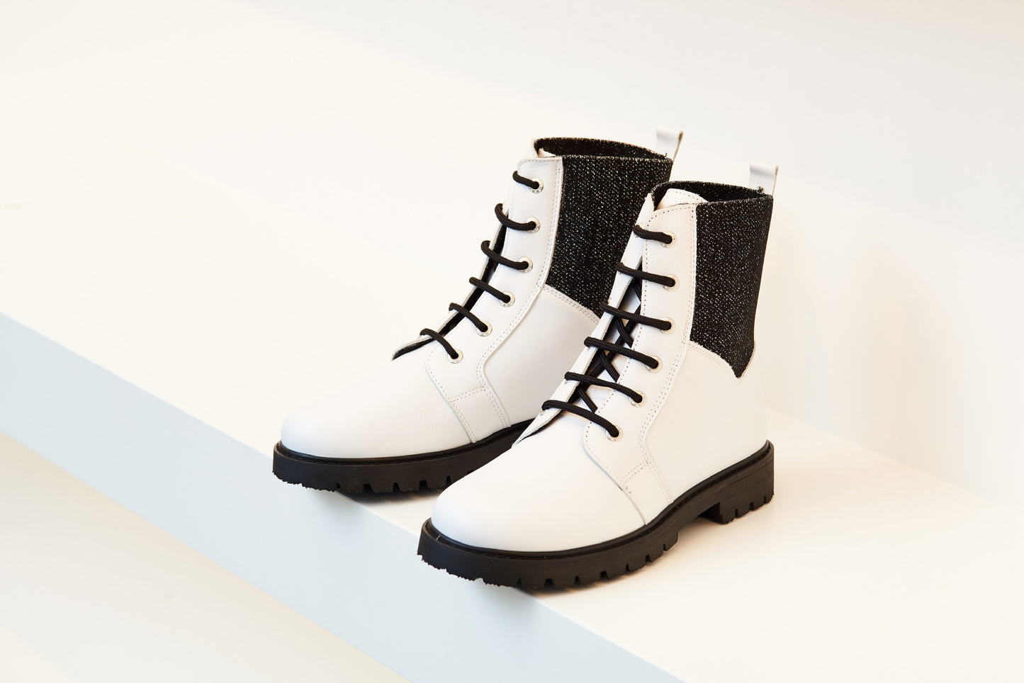 Valencia White and Black Elastic Bootie - Halo Shoes