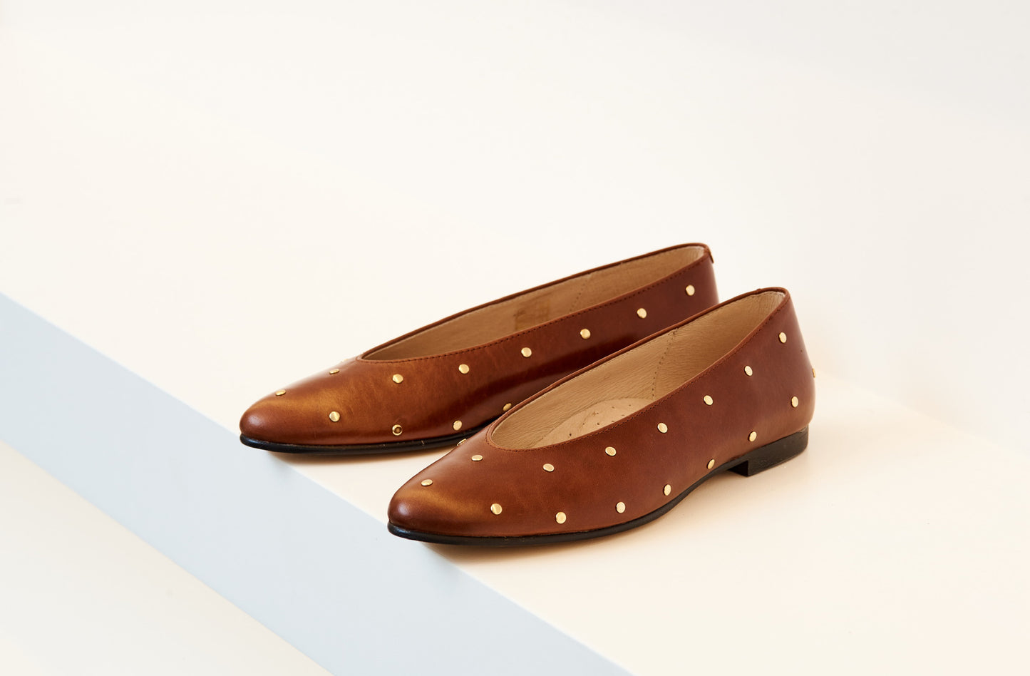 Hoo Brown Studded Pointed Flat - Halo Shoes