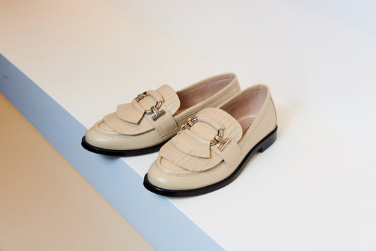 Valencia Cream Fringe Loafer - Halo Shoes