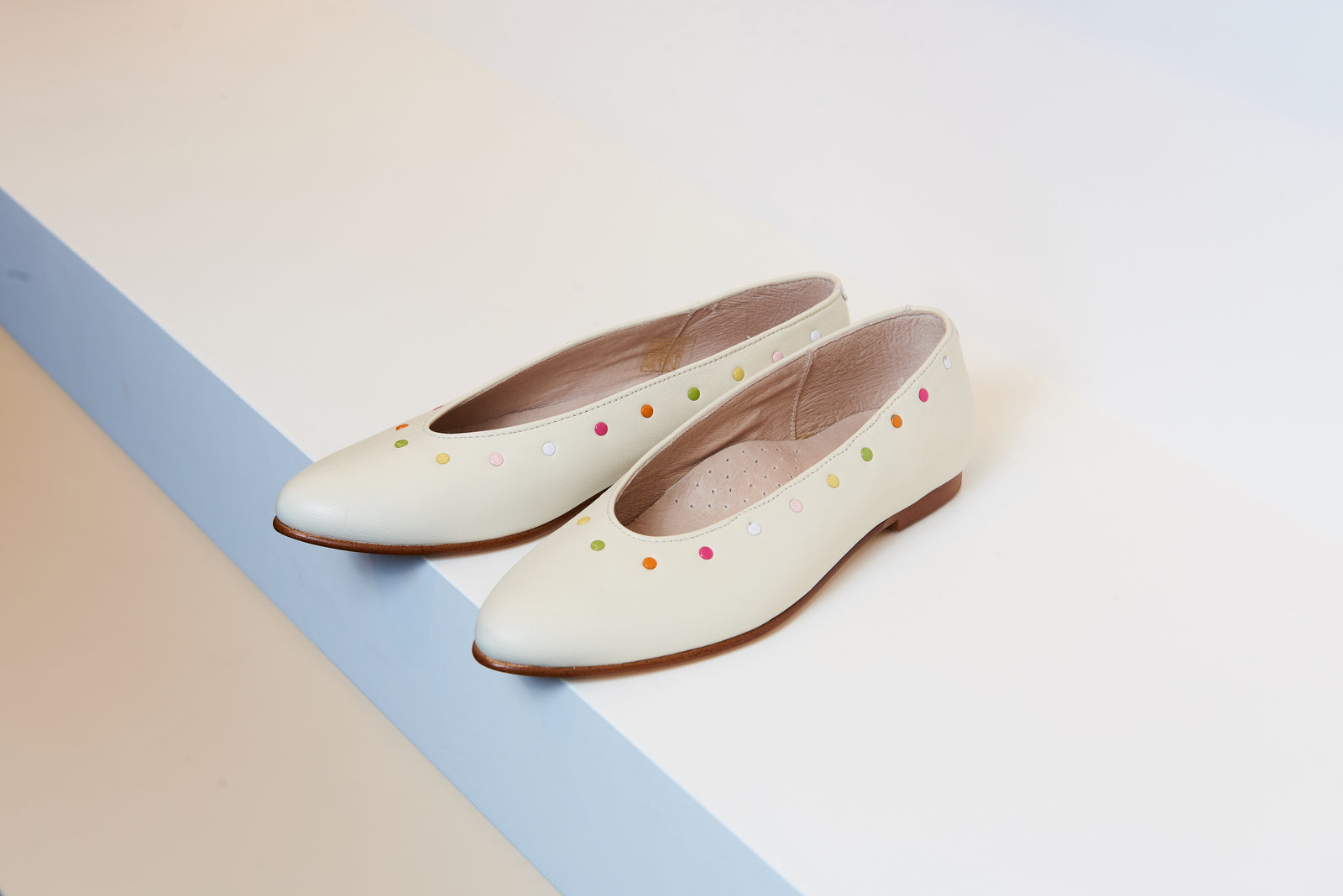 Don Louis White Pointed Flat with Colorful Studs - Halo Shoes