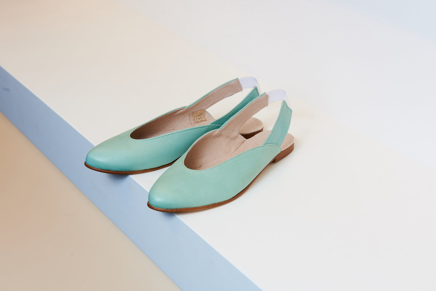 Don Louis Mint Ribbed Leather Pointed Sling Back - Halo Shoes