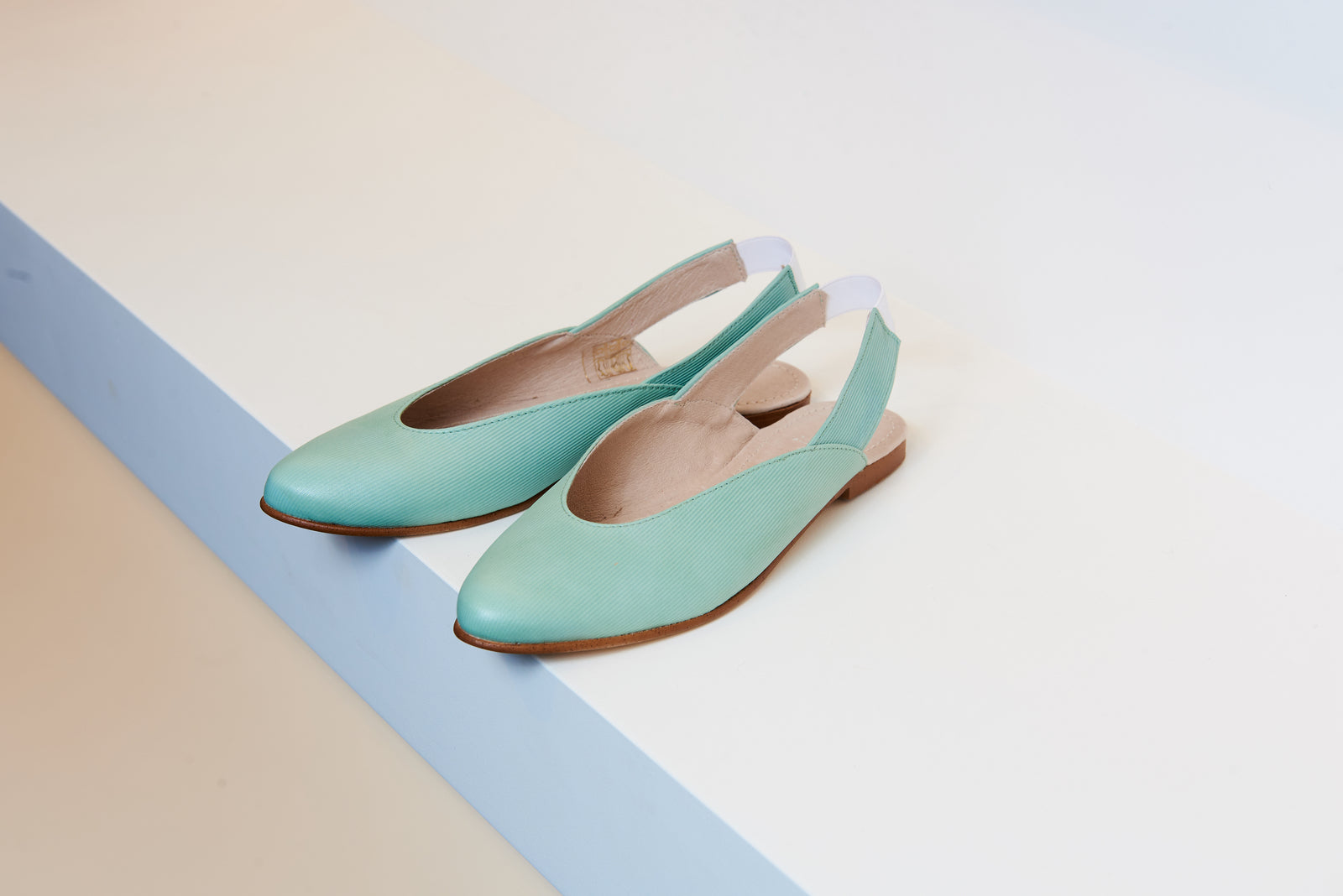 Don Louis Mint Ribbed Leather Pointed Sling Back - Halo Shoes