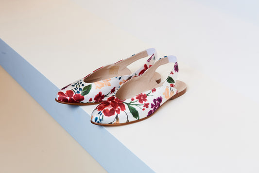 Don Louis Floral Satin Pointed Sling Back - Halo Shoes
