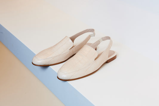 Valencia Off White Croc Leather Sling Back - Halo Shoes
