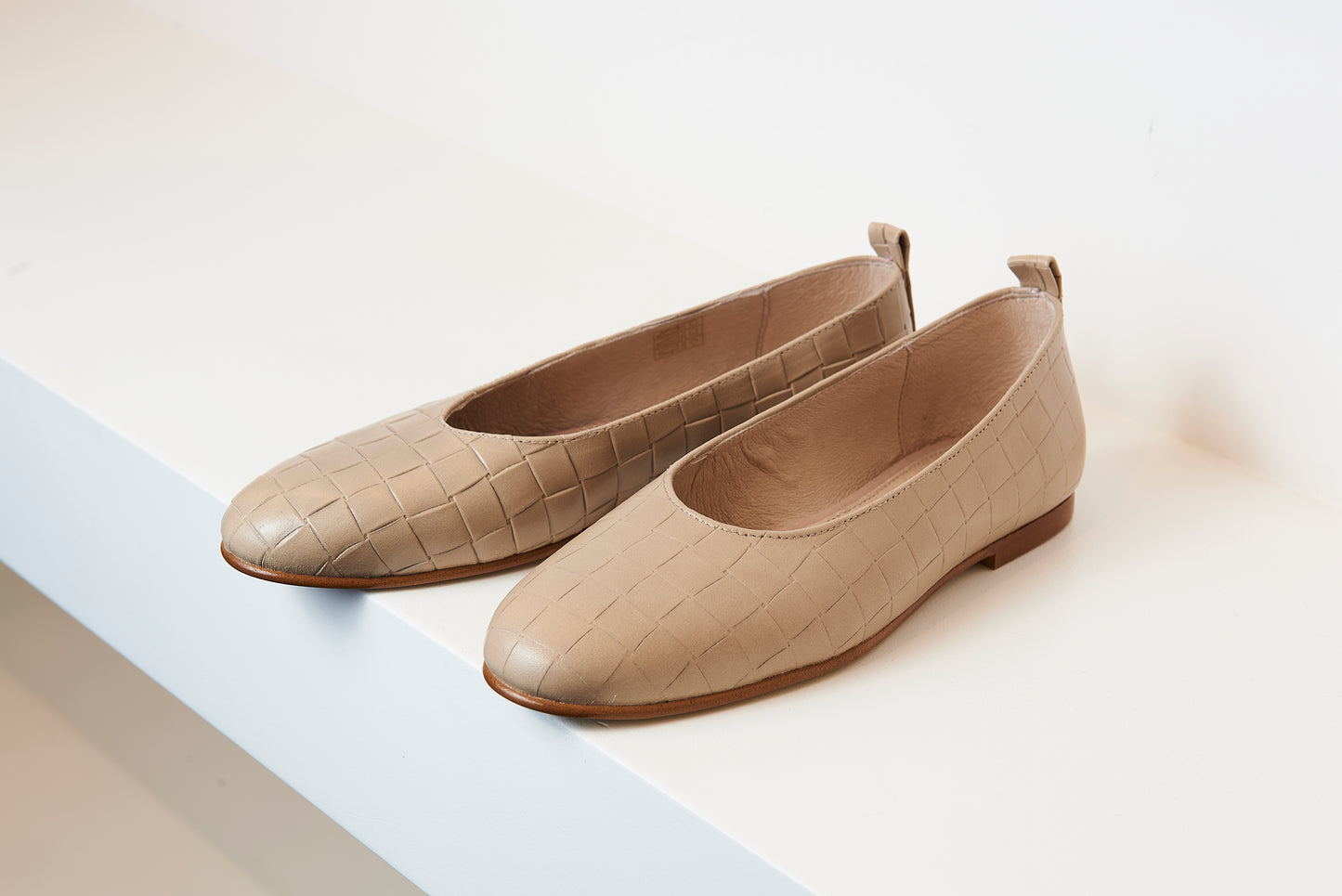 Valencia Taupe Woven Leather Flat
