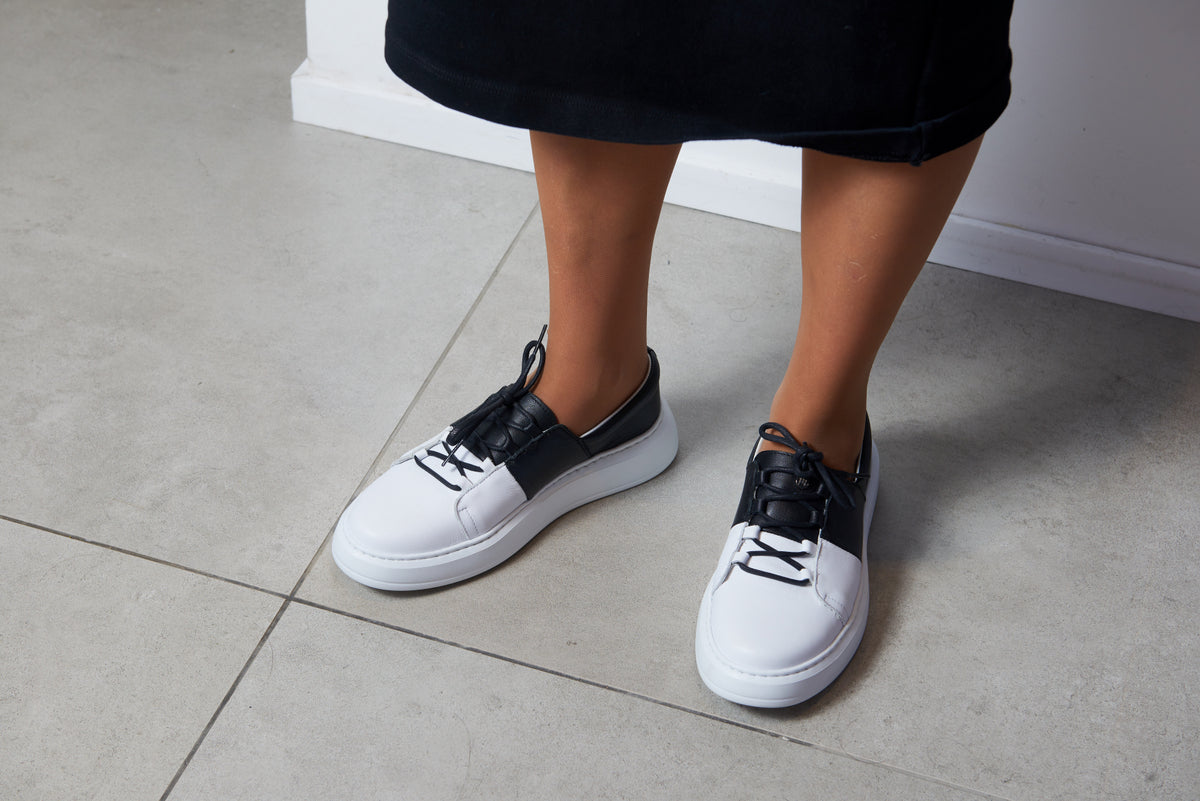 Manuela De Juan Black And White Lace Sneaker - Halo Shoes