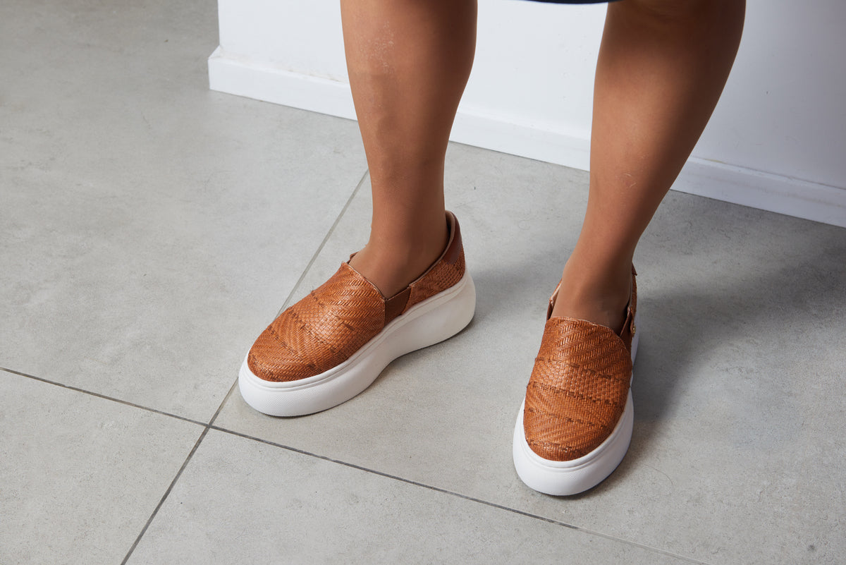 Manuela De Juan Brown Weaved Chunky Sole Sneaker - Halo Shoes