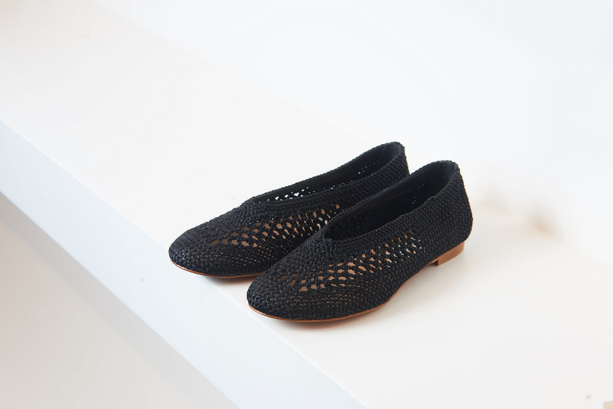 Manuela De Juan Black Weaved Flat - Halo Shoes