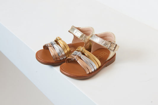 Beberlis Metallic Multi Color Knot Open Toe Baby Sandal - Halo Shoes