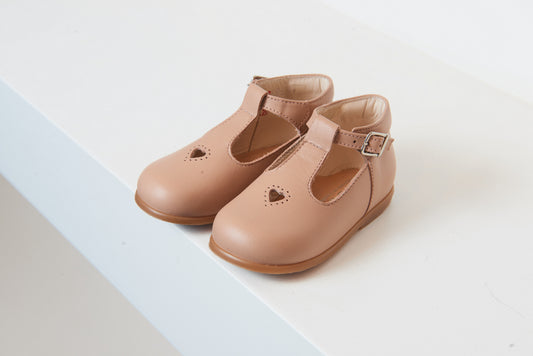 Beberlis Mauve Heart Baby T Strap - Halo Shoes