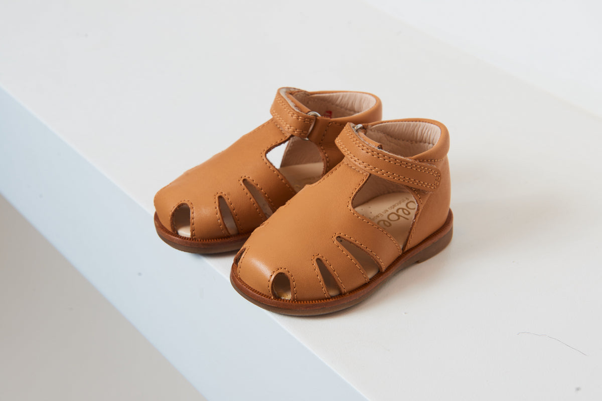 Beberlis Tan Cut Out Side Baby T Strap - Halo Shoes
