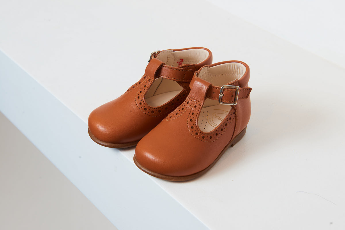 Beberlis Brown Baby T Strap - Halo Shoes