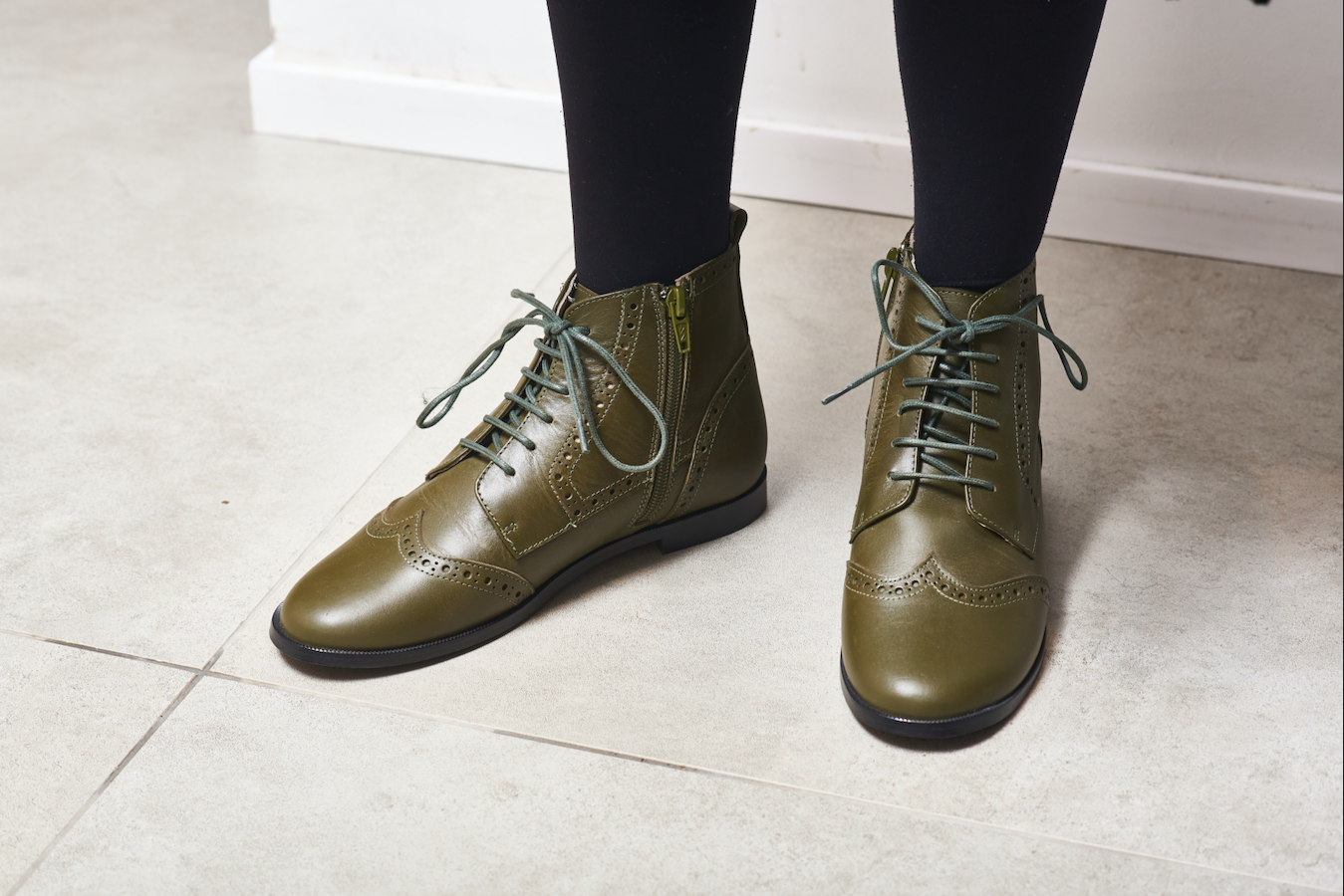 Hoo Olive Wingtip Bootie - Halo Shoes