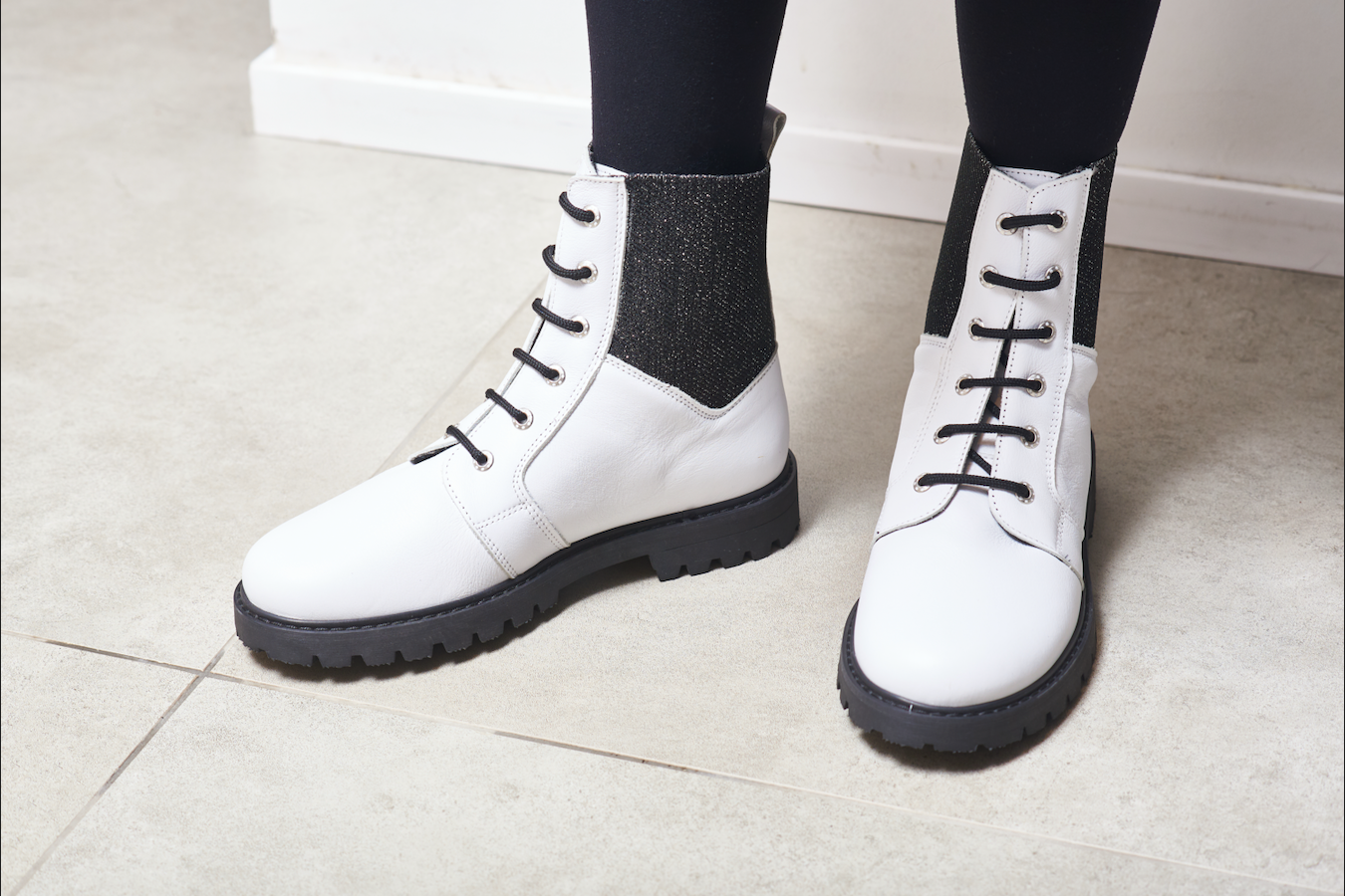 Valencia White and Black Elastic Bootie - Halo Shoes
