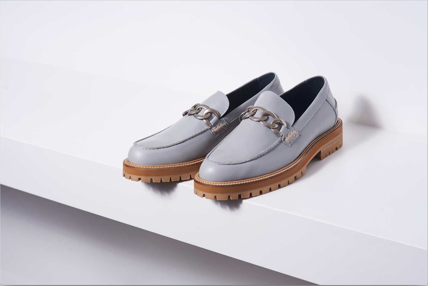 Angulus Blue Grey Chunky Sole Chain Loafer - Halo Shoes