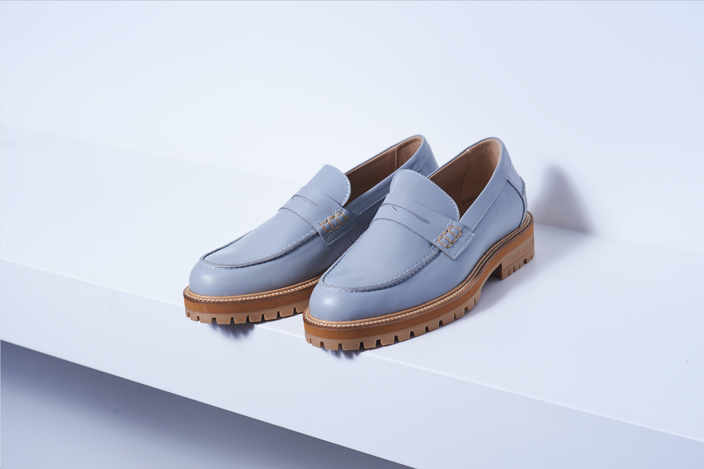 Angulus Blue Grey Penny Loafer With Chunky Sole - Halo Shoes