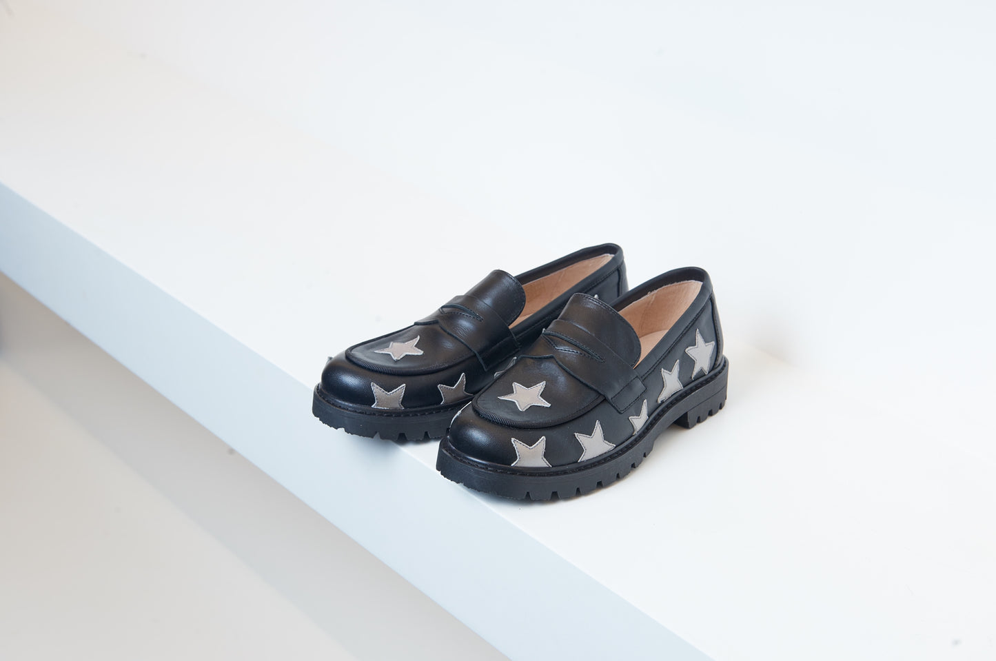 Don Louis Black with Silver Stars Chunky Loafer