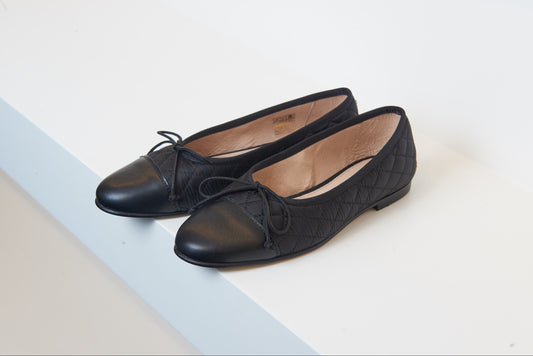 Valencia Black Quilted Ballet Flat with Leather Cap