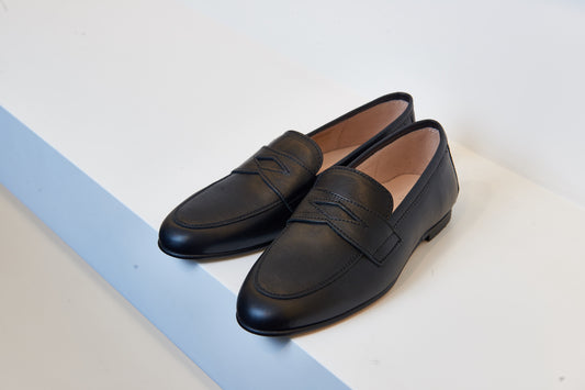 Don Louis Black Leather Penny Loafer