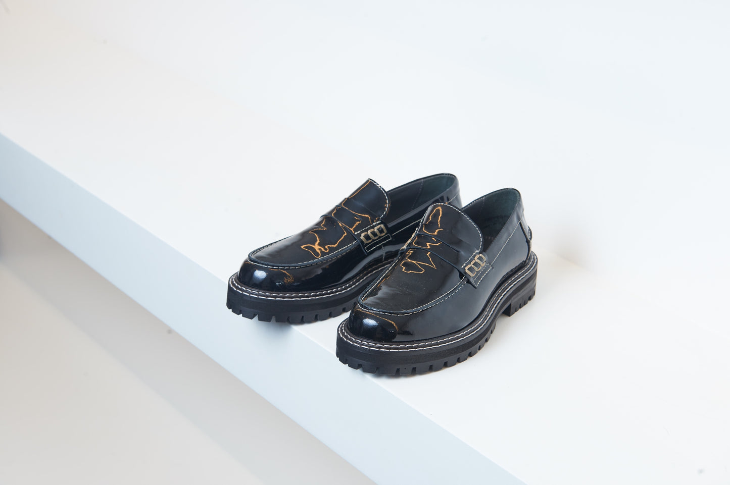 Angulus Black Patent Chunky Penny Loafer