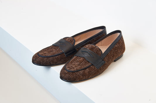 Don Louis Brown Knit Penny Loafer